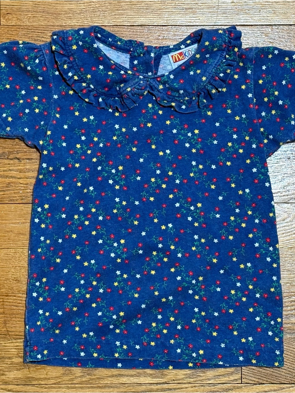 Vintage 90’s McKids Girls (Size 5) Floral Print T-Shirt Dress with Ruffle Collar